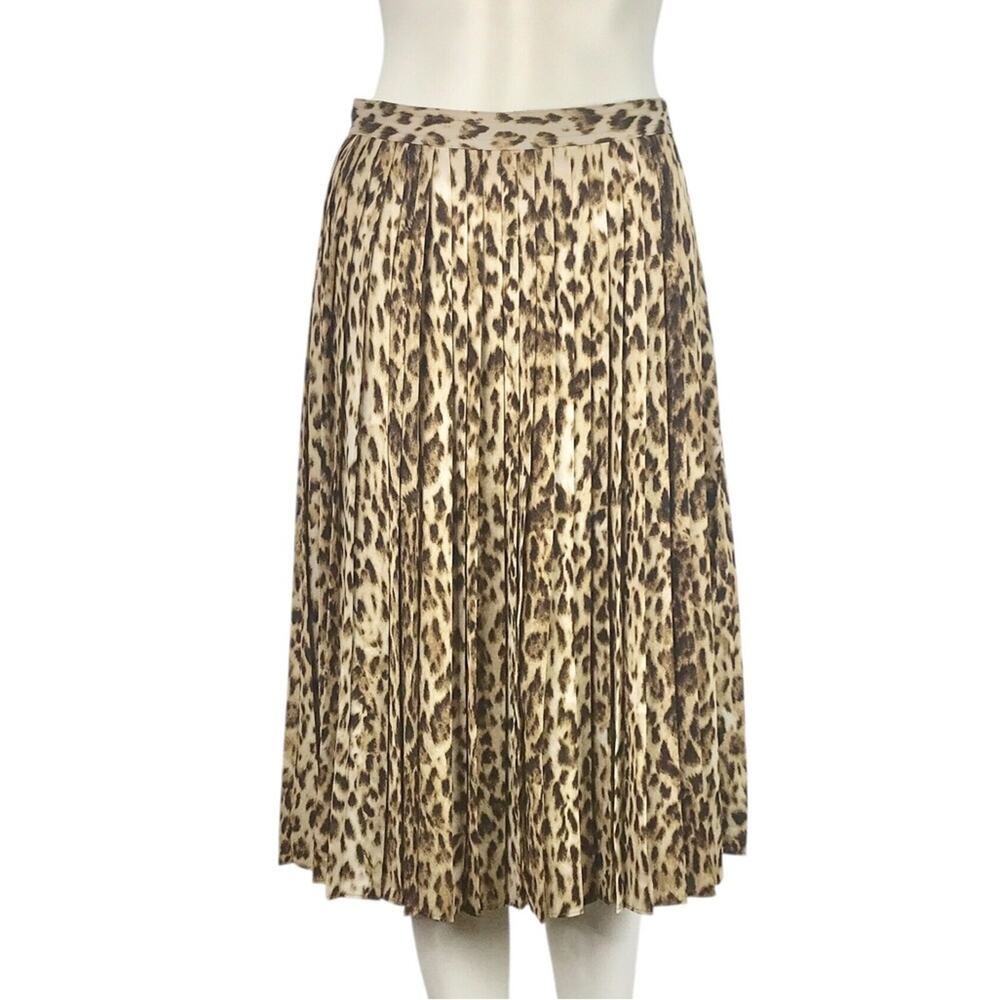 J. Crew NWT Leopard Pleated Midi Skirt Tan & Black Animal Print A-line XS/0